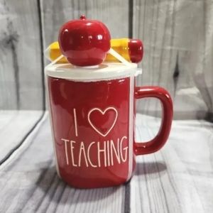 RAE DUNN TEACHER MUG 16oz I Love Teaching Apple & Pencil Topper Lid Cup Gift New